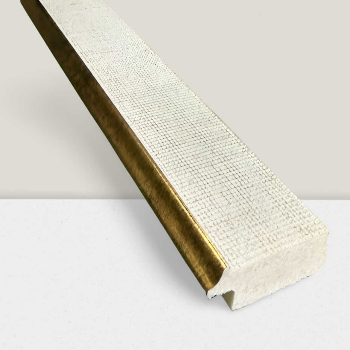 Picture frame Moulding with gold edge on a light gray background